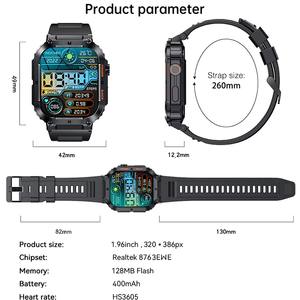K57 PRO 1.96 pouces IPS 100 + plusieurs modes d'exercice 400mAh grande batterie BT appel musique Reloj Inteligente Hombre montre intelligente pour hommes - Product Image 6