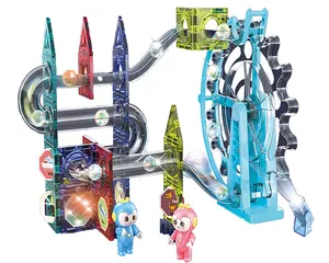 3D磁性建筑管道大理石跑球磁铁轨道瓷砖块玩具DIY赛集OEM定制盒子样式纸80 PCS