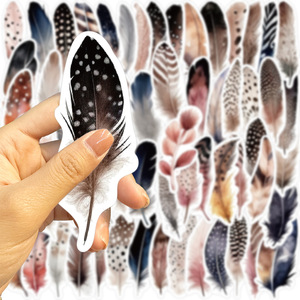 64 Uds. Calcomanías de Arte de plumaje hermoso estético Dreamy acuarela pluma vinilo pegatina para decoración navideña - Product Image 5