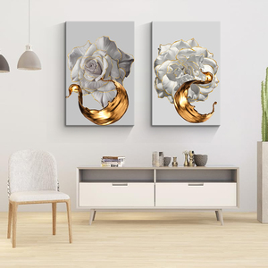 Bức tranh nghệ thuật Bắc Âu 3 Bảng điều khiển trang trí phòng khách nhà tường nghệ thuật sang trọng trắng hoa hồng trừu tượng Áp phích hình ảnh - Product Image 3