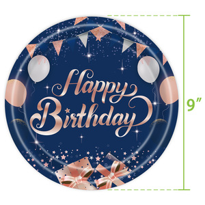 Vaisselle de fête d'anniversaire bleu marine et rose, assiettes, gobelets et serviettes de 7 et 9 pouces, ensemble jetable de haute qualité pour célébration - Product Image 3