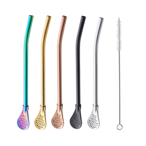 Cuillère à café en <span class=keywords><strong>acier</strong></span> inoxydable pour cuisine à domicile, filtre, <span class=keywords><strong>paille</strong></span>, logo personnalisé réutilisable, cuillère à boire en métal coloré - Product Image 2