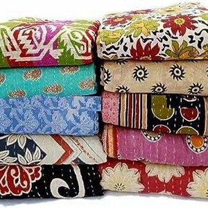 Factory Direct Kantha Gudri <b>Quilt</b> Handmade Cotton Bohemian Reversible Eco-Friendly Bedspread <b>Throw</b> Blanket 300tc Lightweight - Product Image 6