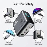 Chargeur GaN 148W PD 3.1, chargeur mural rapide avec affichage numérique de la puissance, adaptateur de bureau USB C 3 ports pour MacBook Pro 16 pouces