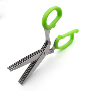 Stainless Steel Five Layer <b>Scissor</b> Green Handle <b>Kitchen</b> Chopping Tool For Scallions Chili Seaweed Baby Food - Product Image 1