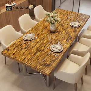 Set di Tavoli da Pranzo in Pietra Naturale di Lusso Personalizzati con Occhio di Tigre Giallo <span class=keywords><strong>per</strong></span> Ristoranti, Ville e Case - Product Image 1
