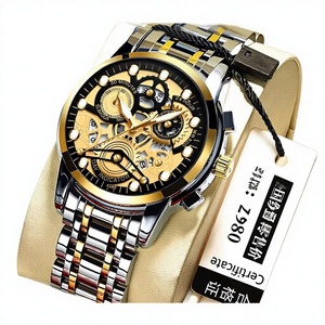 Men Mechanical <b>Watch</b> Stainless Steel <b>Case</b> 13.5mm Thick 22 CM Band Glass Crystal Hollow Automatic 3Bar Water Resistant Analog - Product Image 4