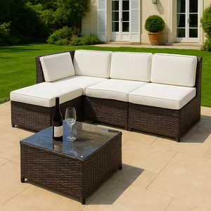 Conjunto de Muebles de Jardín de Mimbre Sintético PE Impermeable de Primera Calidad, Estilo Resort Moderno, para Hotel, Villa, Parque, Piscina, Relajación y Entretenimiento - Product Image 2