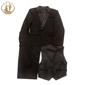 Traje de terciopelo Formal para hombre y niño, traje de esmoquin ajustado con cuello de Jacquard NIMBLE de 3 piezas para boda