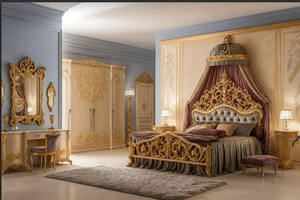 Cama de Madera de Teca Estilo Maharaja Tradicional, Hecha a Mano, Duradera, Plegable, Estilo Europeo Antiguo, Muebles para Dormitorio Principal - Product Image 4