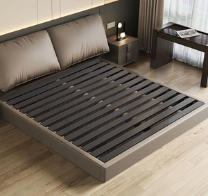 Lit double moderne en bois massif avec sommier en cuir de vachette, ensemble de meubles de chambre à coucher minimaliste pour chambre principale - Product Image 5