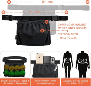 Riñonera de malla para deportes al aire libre personalizada, bolsa de Pickleball de gran capacidad, bolsa negra de cintura para pelota de tenis - Product Image 3