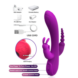 Mainan Seks untuk Wanita 12 Getaran Dapat Diisi Ulang Stimulator Klitoris Tiga Kepala <span class=keywords><strong>Vibrator</strong></span> Manik-manik Anal Kelinci - Product Image 6