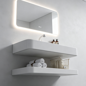 Lavabo mural flottant moderne pour <span class=keywords><strong>salle</strong></span> <span class=keywords><strong>de</strong></span> <span class=keywords><strong>bain</strong></span>, idéal pour projets hôteliers, en résine <span class=keywords><strong>de</strong></span> pierre blanche <span class=keywords><strong>de</strong></span> luxe, fabrication OEM/ODM sur mesure - Product Image 4