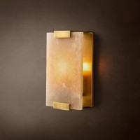 Applique murale rectangulaire moderne de luxe en pierre naturelle avec cadre en laiton pour chambre, salle de bain, couloir, villa, décoration intérieure