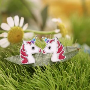 Dylam Hypoallergenic Nickel Free 925 Sterling <b>Silver</b> Kid Children 5A CZ Cubic Zirconia Tiny Enamel Unicorn Shape <b>Stud</b> Earrings - Product Image 5