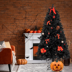 Sapin de Noël artificiel DB de 2,1 m en PVC noir léger, arbre d'intérieur sur pied avec support en fer, décorations personnalisables - Product Image 5