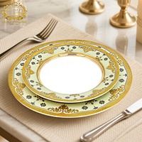 Porcelaine d'os de luxe10.5 + 8 pouces avec assiettes à dîner au design de luxe, ensemble de vaisselle pour banquet de mariage, vaisselle fine