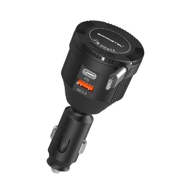 Somostel SMS-A23 Input 12-24V Output 40W OEM DOUBLE USB Portable Car Charger with Cable Carregador De Bateria De Carro