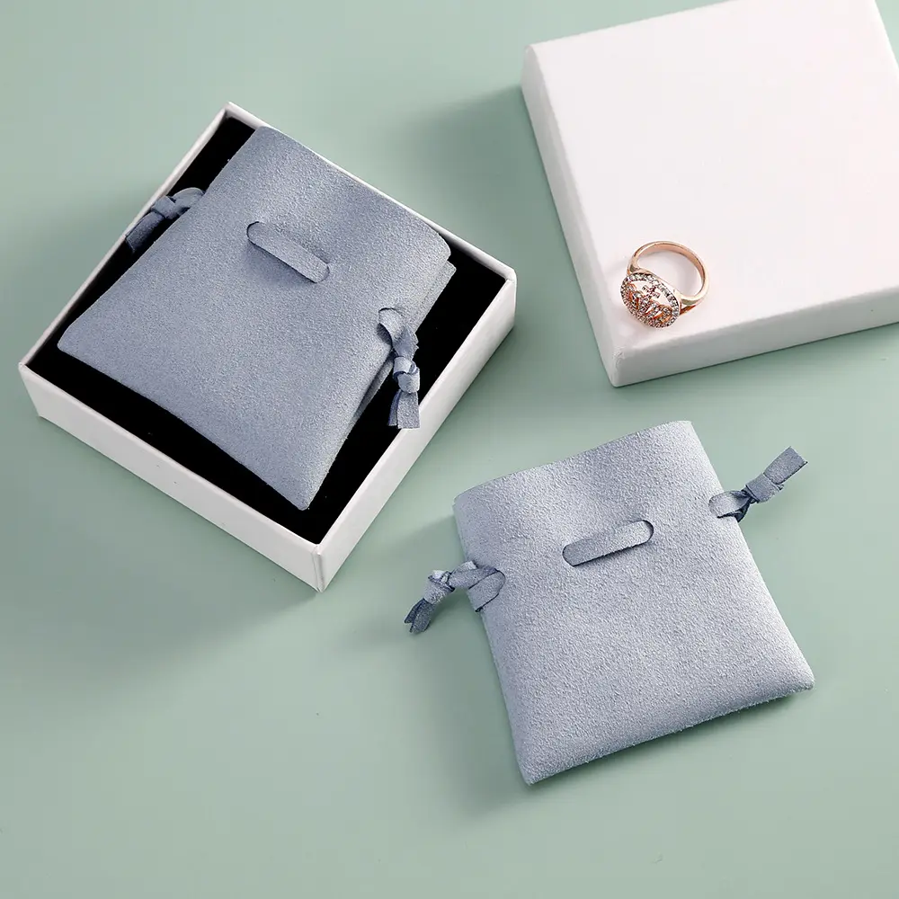 Bolsa de cuero de microfibra de terciopelo con cordón de cinta de Color sólido, bolso de joyería con logotipo personalizado