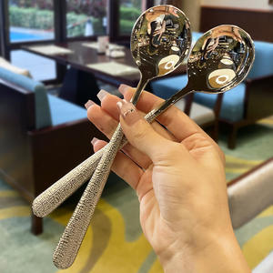 Cucharas para servir cenas <span class=keywords><strong>de</strong></span> acero inoxidable, mango martillado a mano, hogar, cocina, restaurante, cucharas <span class=keywords><strong>de</strong></span> mesa, cucharas - Product Image 3