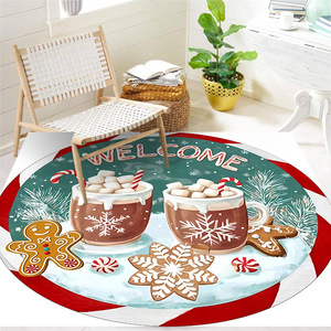 Tapis de Noël rond en velours cristal, motif Père Noël fantaisie, absorbant l'eau, pour salon et maison - Product Image 2