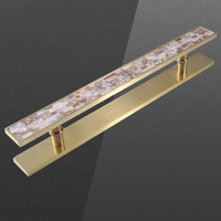Poignée de porte en verre et coquillage naturel de luxe, bronze rouge, pour hôtel, bureau, entrée en bois massif, ensemble de poignées chinoises double face