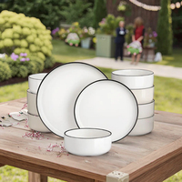 Ensemble de plats à dîner en céramique blanche simple - Assiettes pour repas décontractés - Vaisselle portable