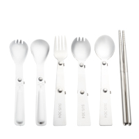 Ensemble de couverts pliables en acier inoxydable 304, cuillère, fourchette et baguettes portables pour boîte à soupe isotherme