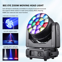 19 projecteurs à tête mobile Bee Eye 40W RGBW avec contrôle individuel des pixels, effets macro dynamiques multiples, lumière adressable DMX pour scène et DJ