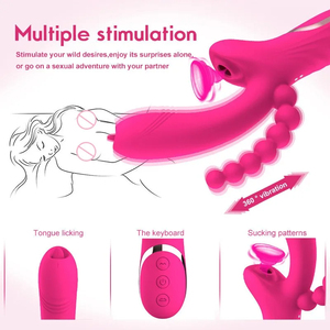 Vibrador de Conejo con Estimulador de Clítoris y Bolas Anales, Vibrador de <span class=keywords><strong>Doble</strong></span> Penetración con Succión de Clítoris y Lengua para Estimulación del Punto G, Masturbador para Mujeres - Product Image 5