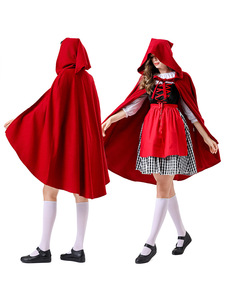 Costume de cosplay Rouge Capuche pour femme, robe à carreaux noire et rouge avec <span class=keywords><strong>cape</strong></span> à capuche, tenue de fête d'Halloween et de carnaval - Product Image 3