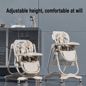 Silla Alta Multifuncional para Bebé, Plegable y <span class=keywords><strong>Reclinable</strong></span>, Altura Ajustable, Bandejas Dobles, Silla de Comer para Niños Pequeños con Bolsa de Almacenamiento - Product Image 3