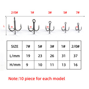 50 Piezas de Anzuelos Triples de Acero al Carbono, Juego de Anzuelos de Pesca Triples con Curvatura Redonda, 5 Tamaños Surtidos - Product Image 6