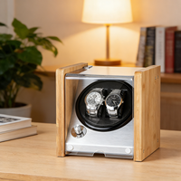 Twing Automatic Wooden Watch Winder 1 Slot Kaca Akrilik Bentuk Persegi Motor Senyap Jam Mekanik Berputar Bambu PU 20mm