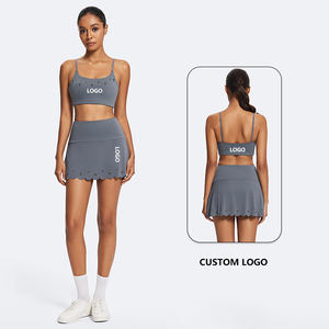 74% 나일론 26% 스판덱스 리벳 조절식 스트랩 스포츠 브라 및 짧은 치마 세트 스포츠 의류 피트니스 테니스 세트 야외용 - Product Image 2