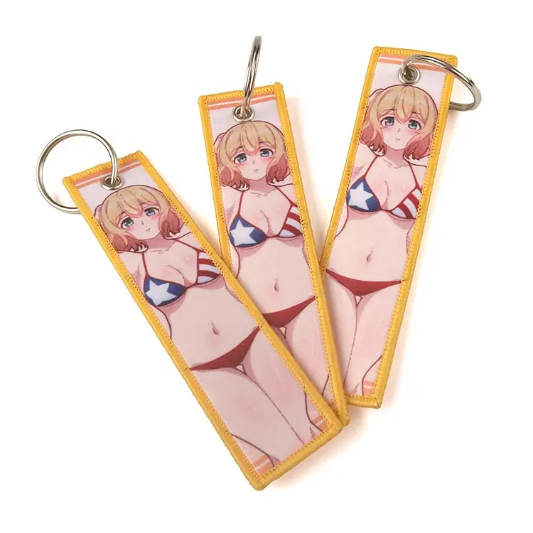 Wholesale Fabric Tags Custom Sublimation Printed Pretty Sexy Girl Bikini Character Anime Keychains for Souvenirs