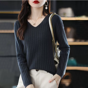 <span class=keywords><strong>Pull</strong></span> en maille col en V pour <span class=keywords><strong>femme</strong></span>, manches longues, décontracté, doux et chaud, couleur unie, basique, mode féminine, collection automne-hiver 2026 - Product Image 1