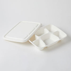 White Bagasse 8CP Meal Tray Compostable Food <b>Packaging</b> Eco Friendly Sugarcane Fiber Disposable Divided Meal Tray for Restaurant - Product Image 5