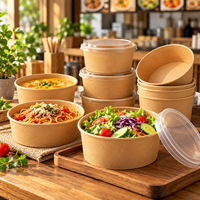 Bols à emporter en papier kraft imprimés sur mesure avec couvercles en PET 8oz et 24oz Contenants alimentaires recyclables pour salades et soupes