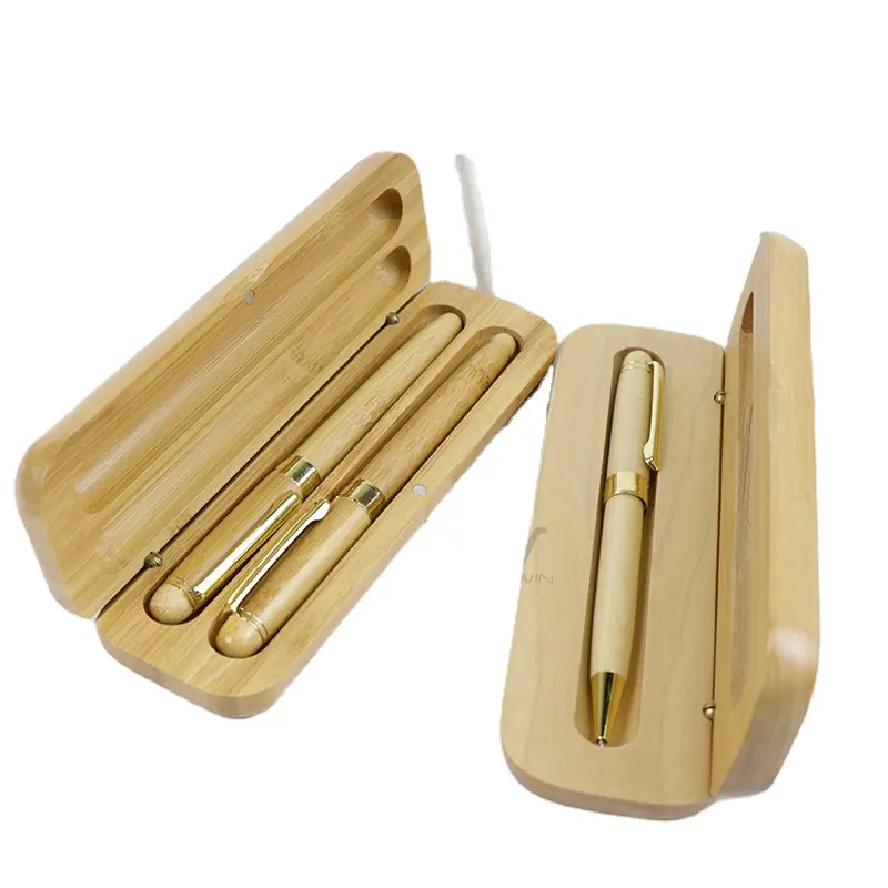 Luxury Bamboo Wood Ballpoint Pen Set Pen Case Custom Logo Promotional Giveaway Gifts with Wooden Standard Woodturning Set