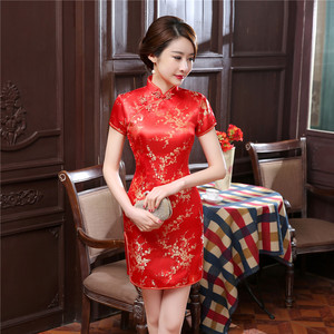 SAMWESTART mujer Sexy Qipao Mini Split Cheongsam Vintage cuello mandarín corto Qipao vestido chino tradicional <span class=keywords><strong>Vestidos</strong></span> - Product Image 2
