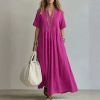 Robe élégante pour femmes, coupe ajustée, col en V, en couleurs unies, pour les vacances d'été, vente en gros, polyester, disponible en plusieurs tailles