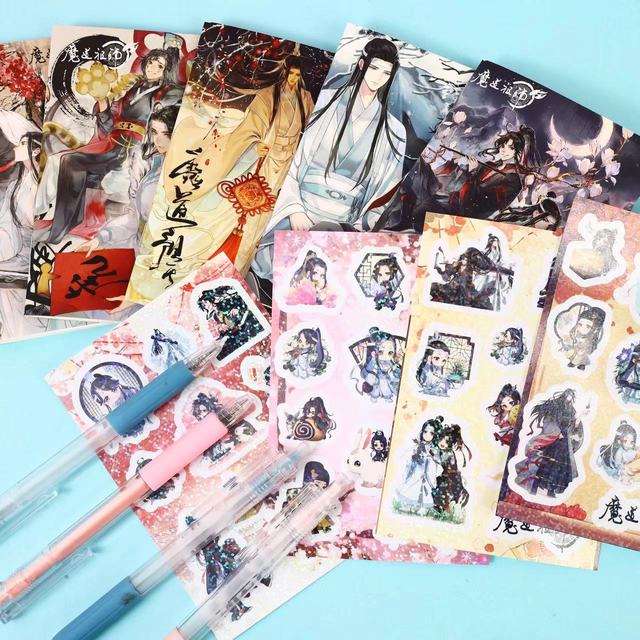Anime Pen Notebook Sticker Cartoon School Stationary 0.5MM Gel Pen Mo Dao Zu Shi Bulk Anime Stationery Pen Blind Box Gift Bag
