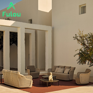 Conjunto de Muebles de Metal Modernos para Exteriores, Sillón Seccional de Mimbre Rojo, Comedor Contemporáneo para Patio, Casa de Campo, Piscina - Product Image 2