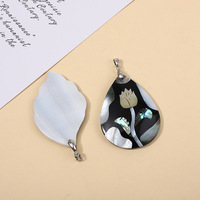 Pendentifs Breloques Coquille d'Abalone, Perles Naturelles en Nacre Noire pour la Fabrication de Bijoux, Perles en Os de Coquillage et Corail