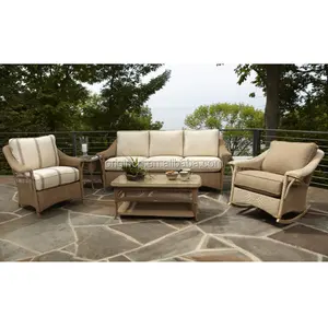 Diseño de 3 piezas de muebles de jardín al aire libre discreto ahueca hacia fuera mecedora sofá silla conjunto