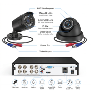 Sistema de Seguridad CCTV Híbrido de 8 Canales y 1080P, 4 Cámaras Exteriores Tipo Bala, 4 Cámaras Interiores Tipo Domo, Sistema de Monitoreo de Seguridad Resistente a la Intemperie IP66 - Product Image 2