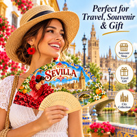 Éventails en bois personnalisés Sevilla, 21 cm, cadre en bambou, feuille en polyester, souvenirs, éventails en bois, éventail en bambou personnalisé