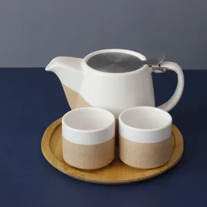 Rustic Matte Ceramic Glaze Petro color Porcelain Double Color Inner Outside Grey Ceramic Coffee Pot Tea cup Pot Tea Set